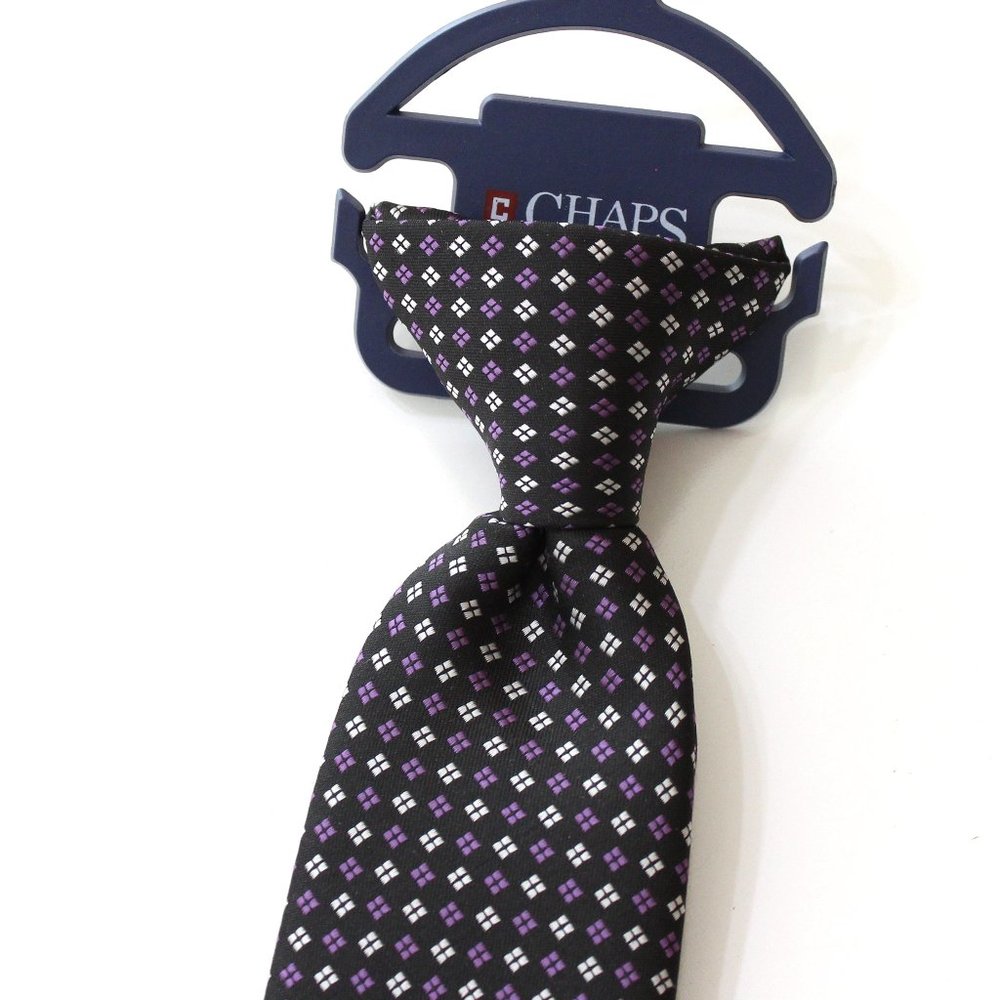 Chaps Boy's Suit Neck Tie Black Purple Gray Clip On